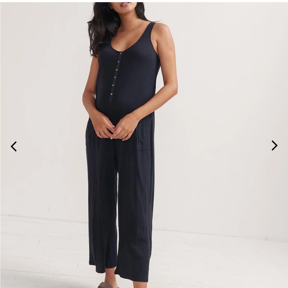 Hatch Black Sleeveless Button-Front Jumpsuit Originally $128 Maternity friendly